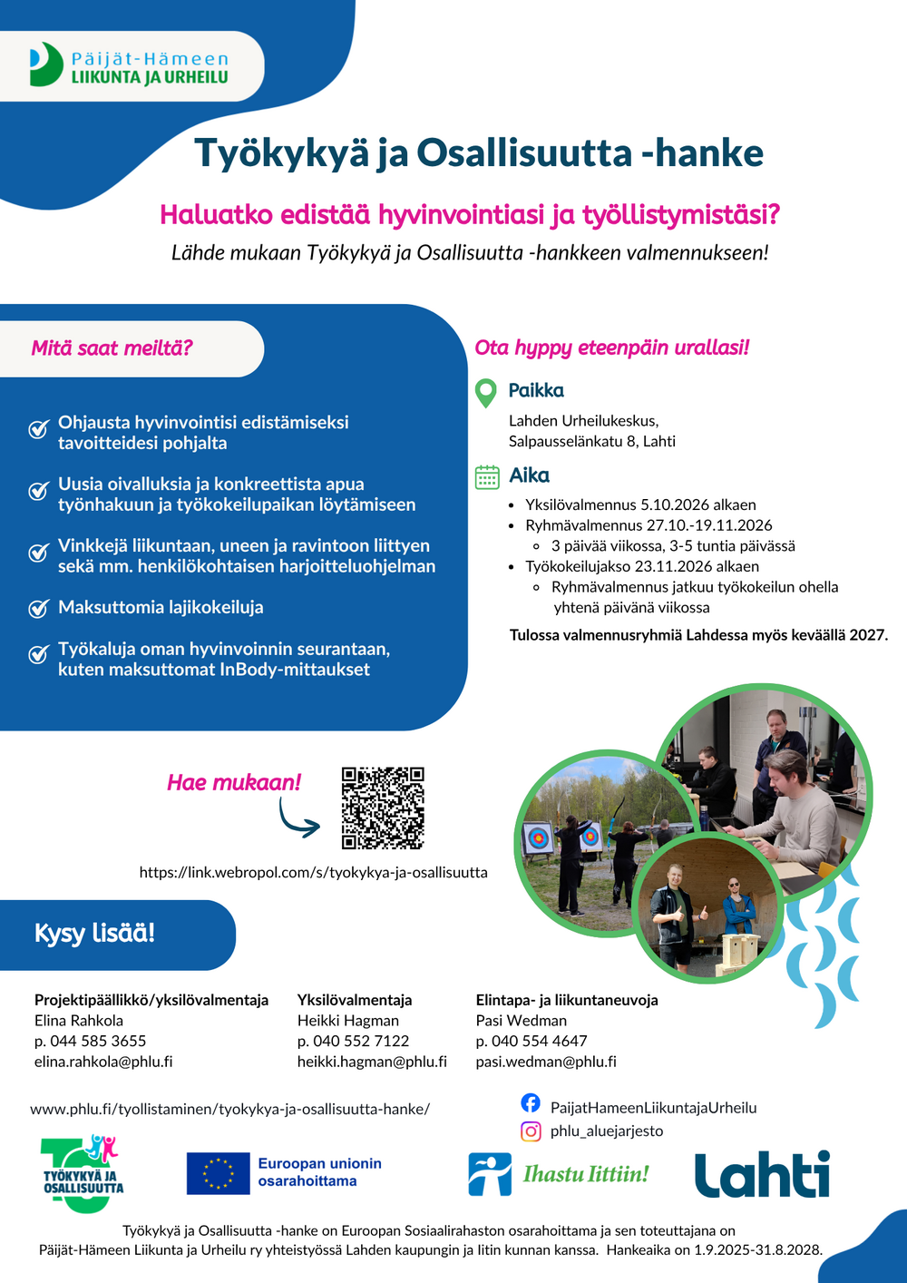 Työkykyä ja Osallisuutta -hankkeen esite Lahden asiakkaille.
