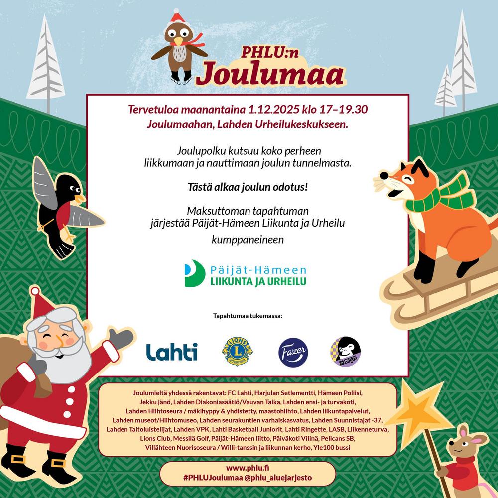 Kohti Liikkuvampaa ja Sporttisempaa Päijät-Hämettä -hankkeen bannerikuva, jossa eri ikäisiä ihmisiä liikkumassa.