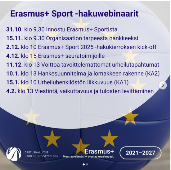 Erasmus+ Sport hakuwebinaarien ajankohdat