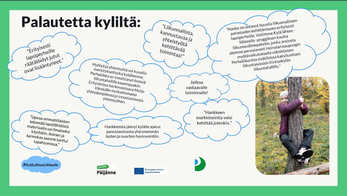 Kuvassa on pilven kuvia, joihin on kerätty kyliltä saatua palautetta hankkeesta.