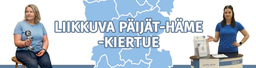 Mies esittelypöydän takana, Liikuntaneuvonnan logo ja InBody-laite.