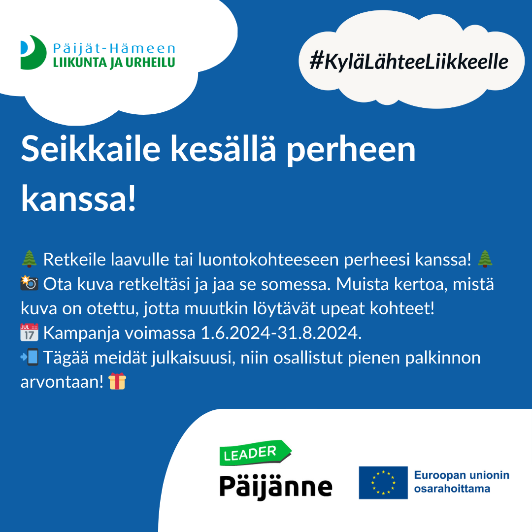 Hankkeen someilmoitus, jossa kannustetaan mukaan kesän metsäseikkailuun.