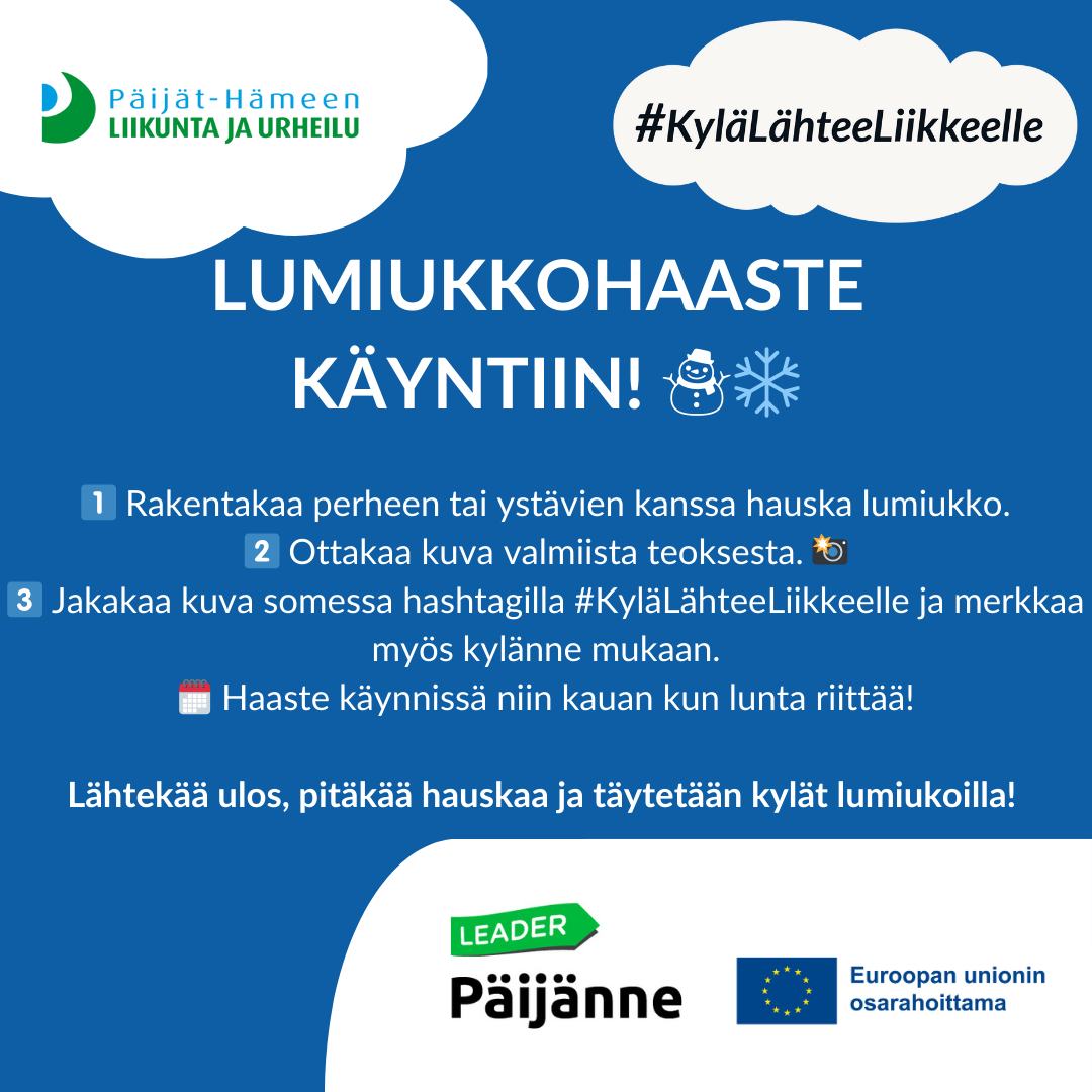 Hankkeen some -ilmoitus, jossa ilmoitetaan lumiukkohaasteen käynnistymisestä.