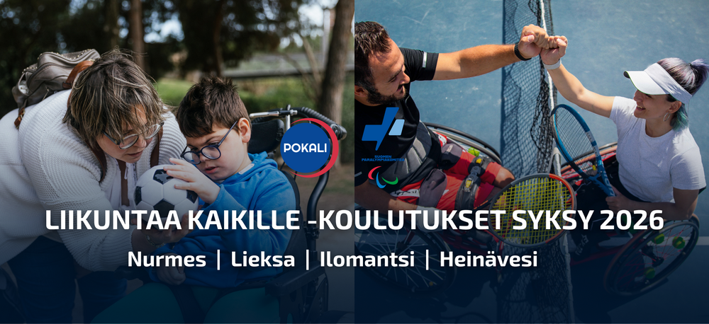 Liikuntaa kaikille -koulutukset mainos, joka ohjaa koulutuksien omalle sivulle.