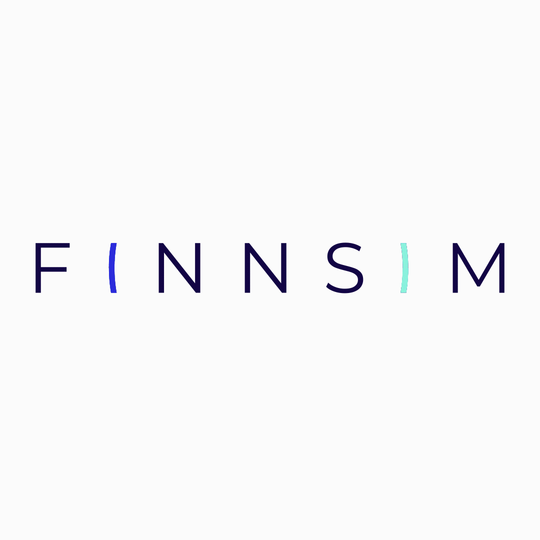 FinnSim logo, teksti ja ympyrä.