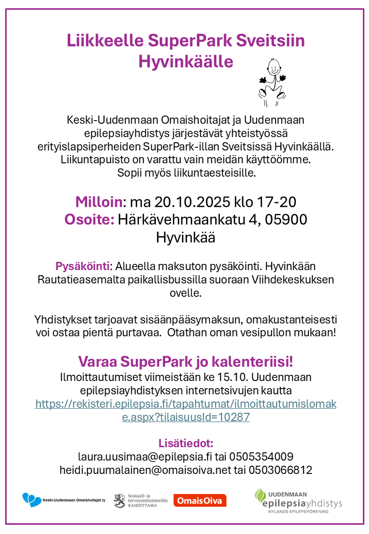 Erityislapsiperheiden SuperPark illan mainoskuva