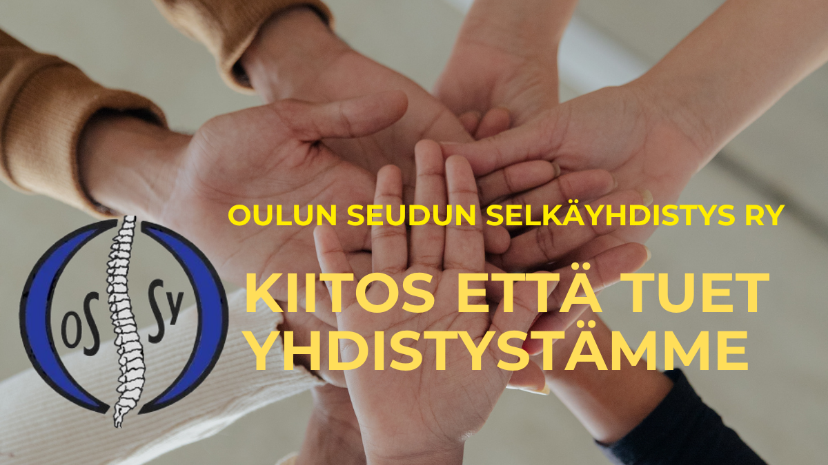 Moikka! Minä ja meidän koko Oulun seudun Selkäyhdistys ry olisimme tosi kiitollisia, jos tukisit meidän varainhankintaa tilaamalla jotakin meidän TueTiimiä-kaupasta: https://tuetiimia.fi/tiimi/cd3274  Tuotteita on laidasta laitaan, tilaa mitä tahansa itselle tai vaikka lahjaksi. Saat tuotteet nopeasti 1-3 päivässä. Tosi paljon kiitoksia jo etukäteen 🥰
                            