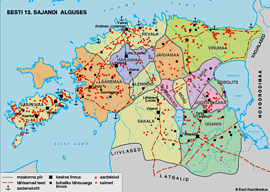 Viron alueen maakunnat 1200-luvun alussa
