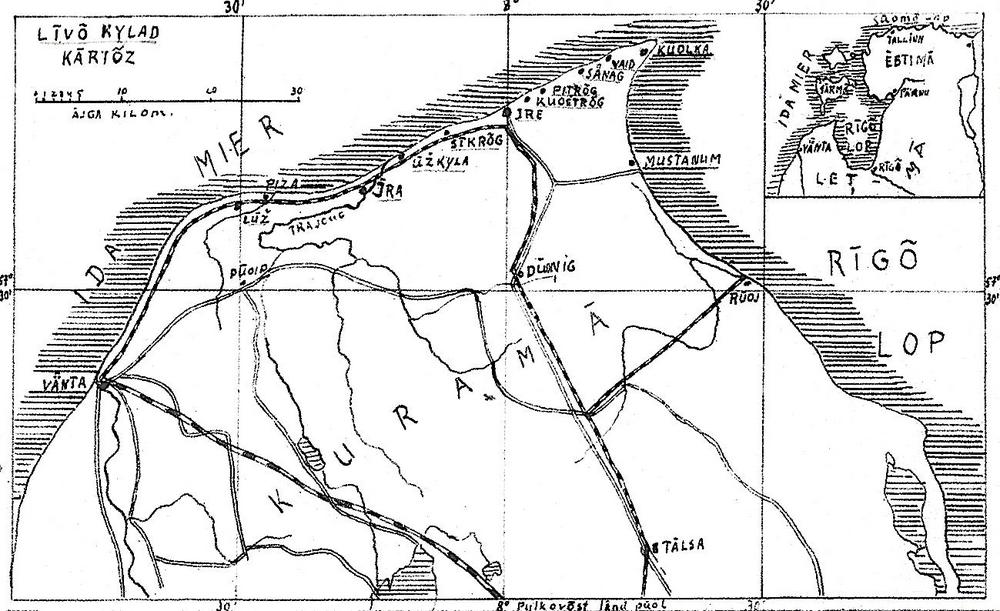 Ns. Liivinrannan kartta. Lähde: Līvõ Kultūr sidām.
