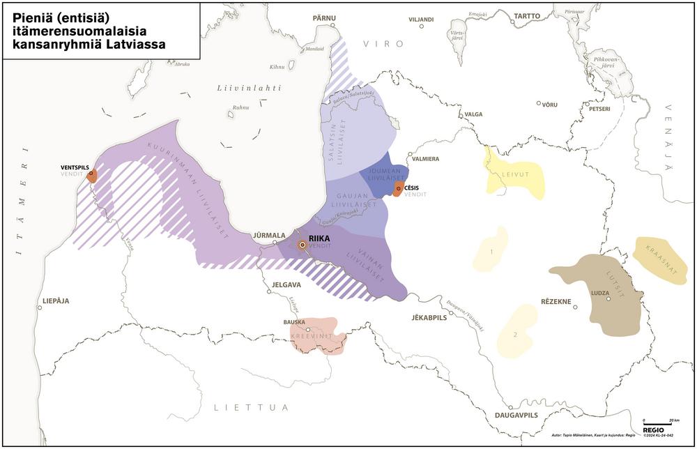 Latvia, Regio 2024. Toinen upo-uusi karttafirma Region tätä artikkelisarjaa varten tekemä karttaa kertoo, että aikaisempina vuosisatoina ja -tuhansinakin laajoilla alueilla nyky-Latviaa on asunut useitakin eri itämerensuomalaisia kielimuotoja puhuneita kansanryhmiä.