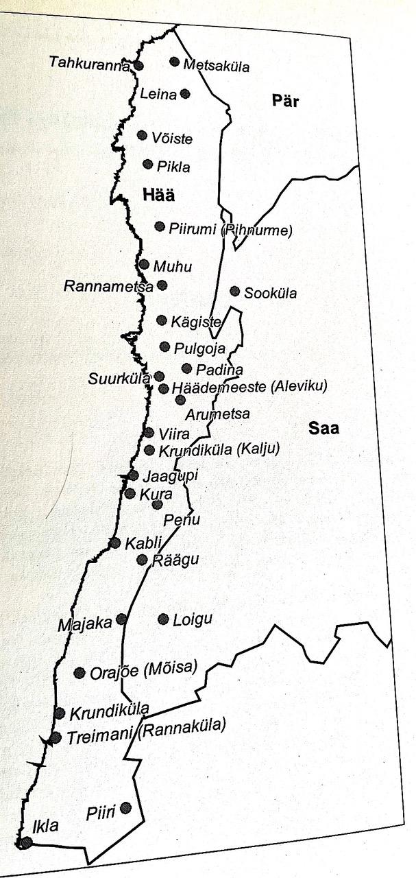 Häädemeesten kihlakunnan kartta. Lähde: Minevikupärandit Häädemeestelt.