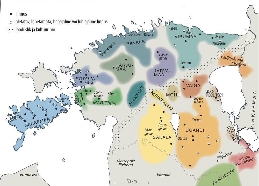 Muinais-Viron maakunnat noin vuonna 1200. Lähde: www.eestijuured.ee