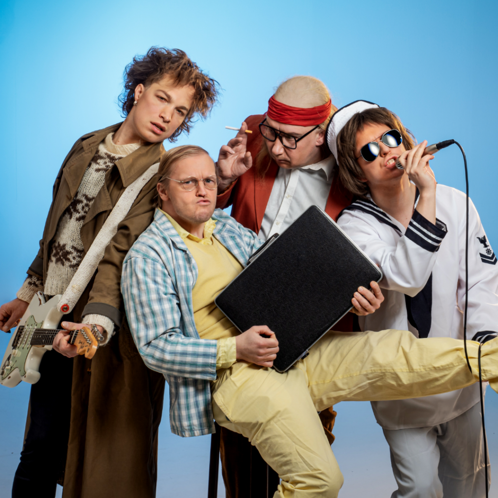 Kuvassa on rock muusikoita, mainostetaan Suomirock-musikaalia