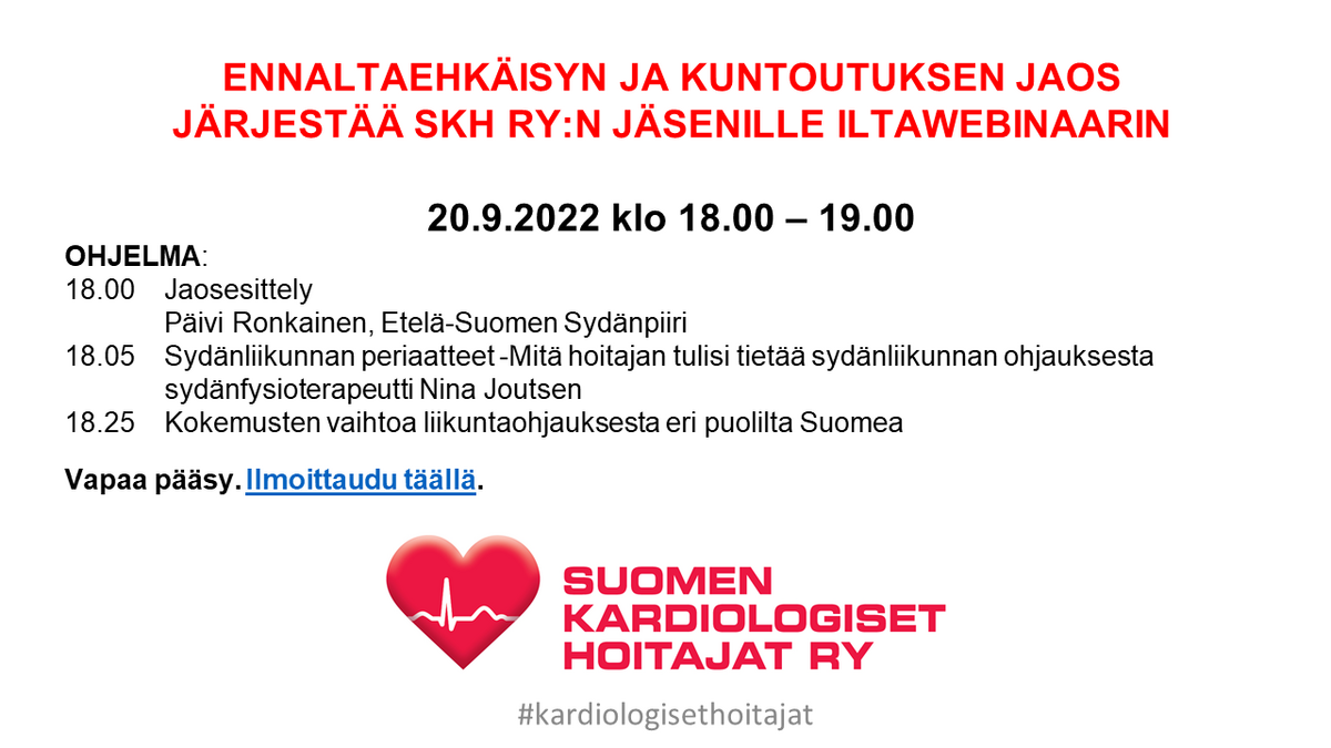 Ennaltaehkäisyn ja kuntoutuksen jaos | Suomen kardiologiset hoitajat SKH ry