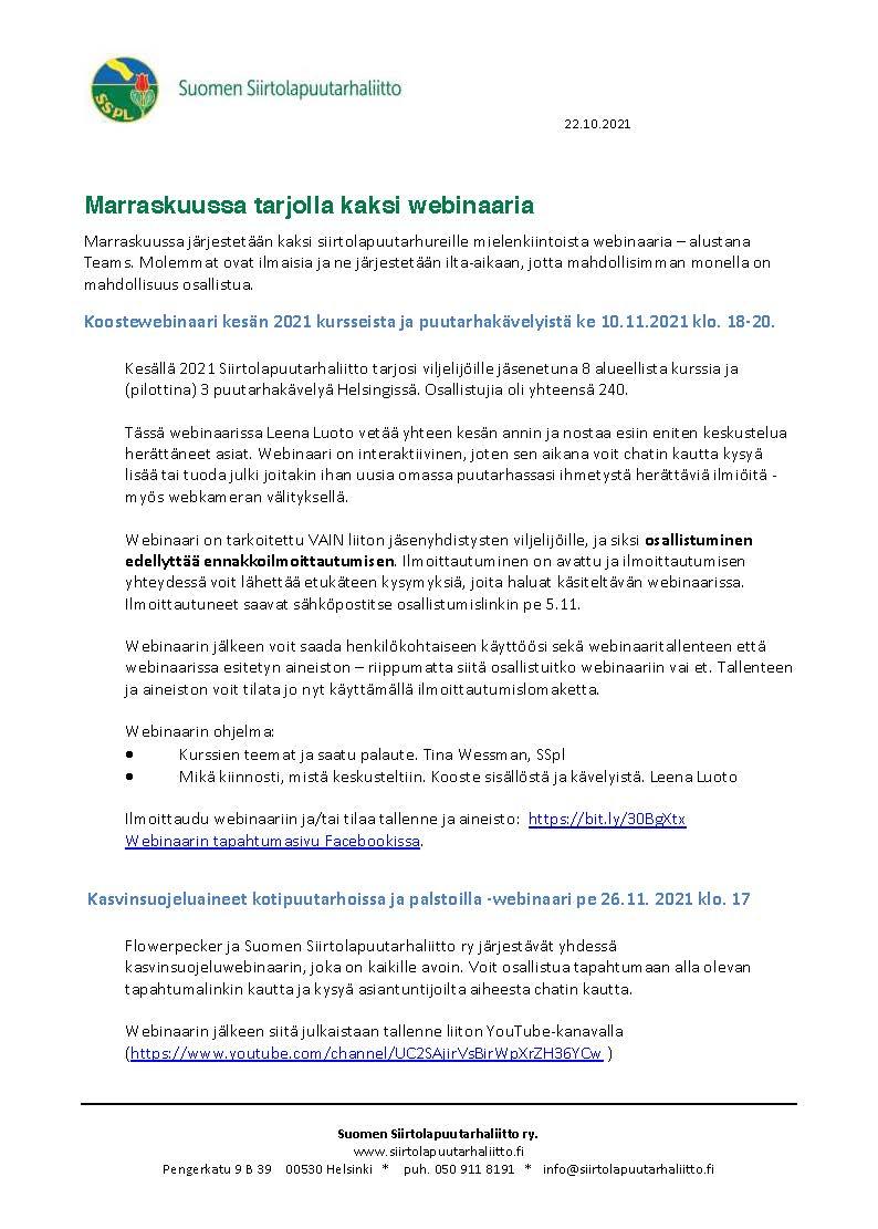 Suomen Siirtolapuutarhaliiton webinaareja marraskuussa | Marjaniemen  siirtolapuutarha ry