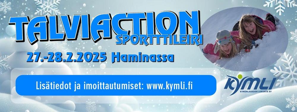 Keskellä 2025 Urheilugaala Kymenlaakso logo. Ja teksti 31.1.2025 Kotkan Satama-Areena. Sivulla vasemmalla kaarevat viivat viittaavat urheilukenttään, mutta samalla myös maakunnan läpi virtaavaan Kymijokeen.  Oikealla renkaita ja palloja viisi kappaletta yksivärisinä. Kolme näistä täydessä värityksessä ja kaksi renkaina