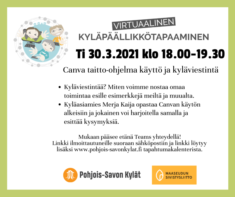 Canva ja kyläviestintä, virtuaalinen kyläpäällikkö -ilta | Pohjois-Savon  Kylät ry