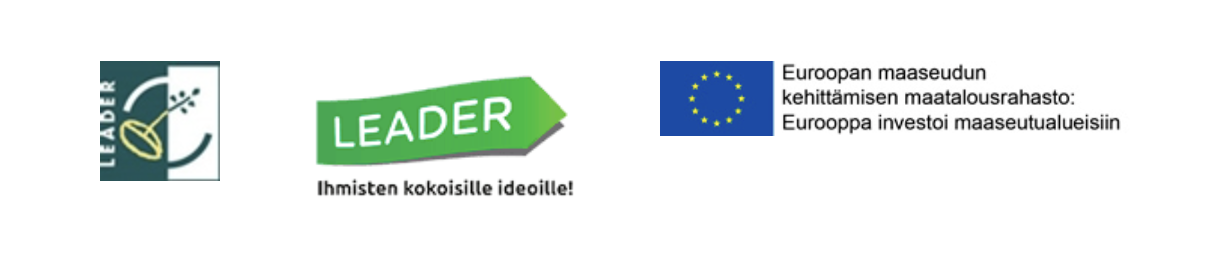 Kaksi Leader -ryhmien logoa ja yksi EU-maaseuturahaston logo.