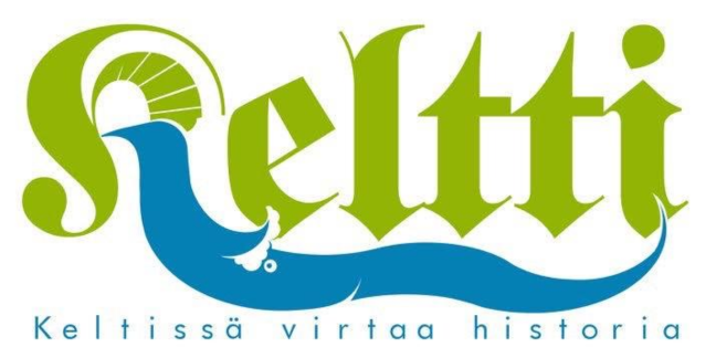 Sinivihreä logo, jossa lukee Keltti - Keltissä virtaa historia. 