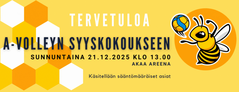 Tervetuloa A-Volleyn kevätkokoukseen sunnuntaina 28.4.2024 klo 15. Käsitellään sääntömääräiset asiat.