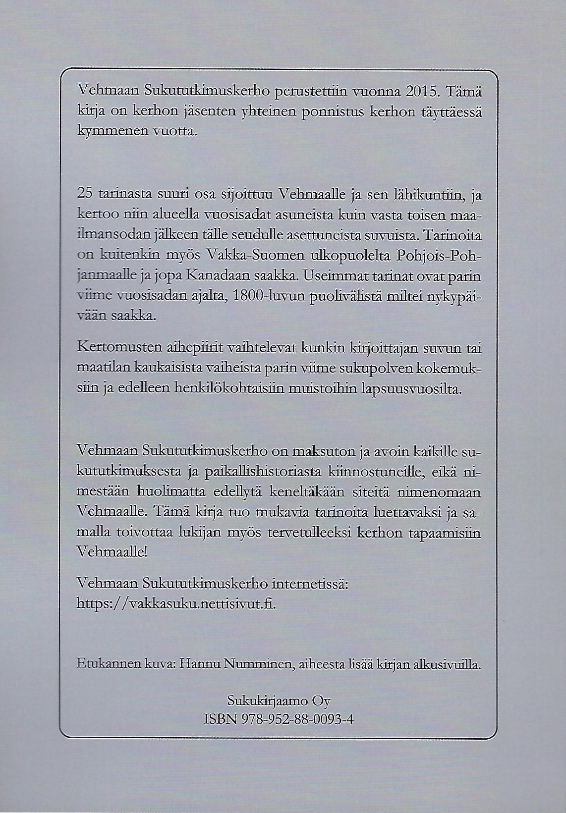 Tarinoita takavuosilta -kirjan takakansi.