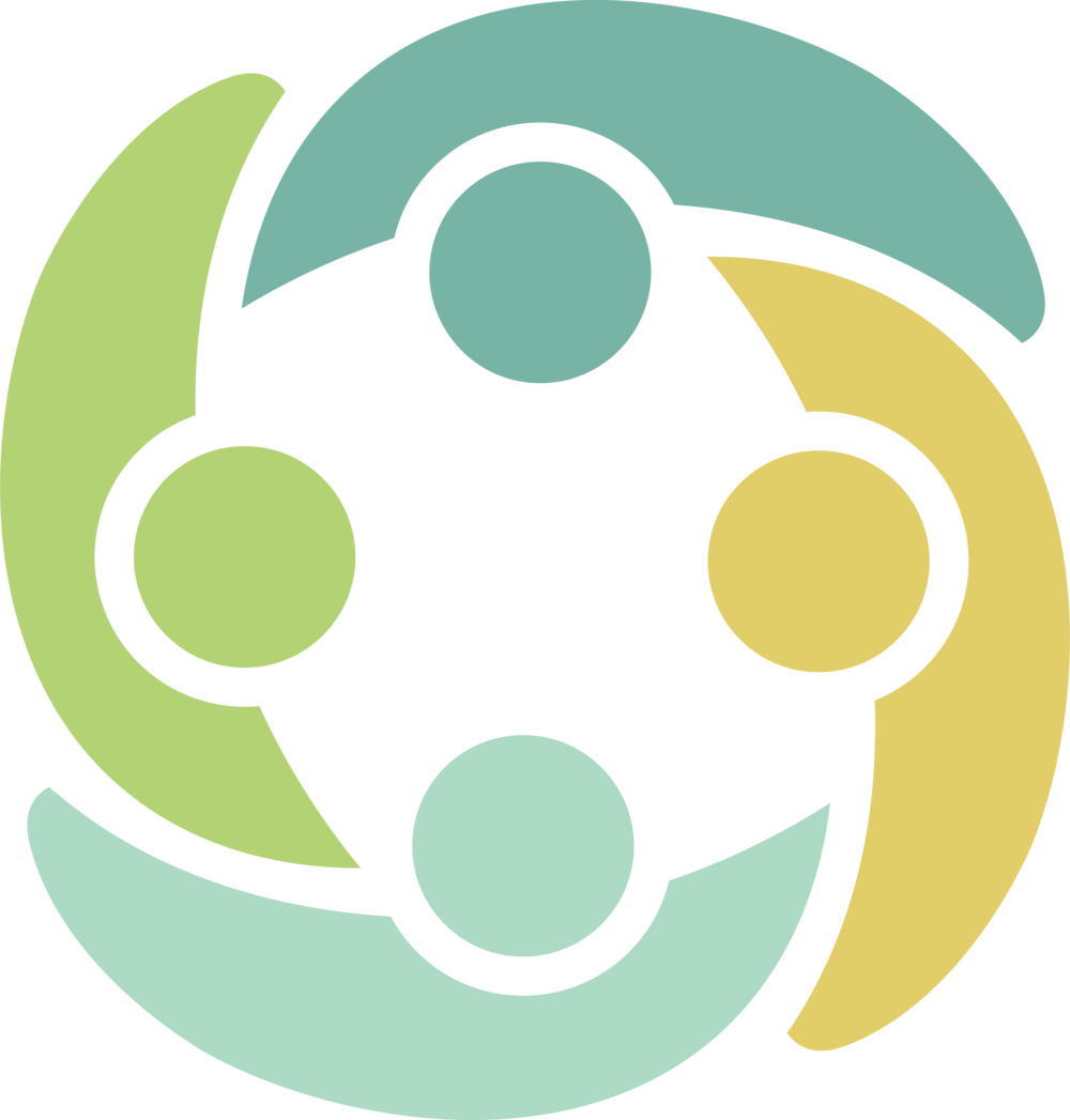 Yhdistyksen virallinen logo, jossa neljä piirroshahmoa haliringissä, hahmojen alapuolella lukee Meillä halataan.