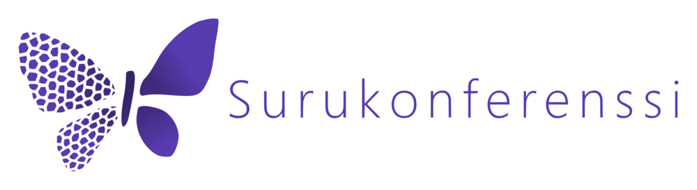 Surukonferenssin logo, vasemmassa laidassa violetti perhonen