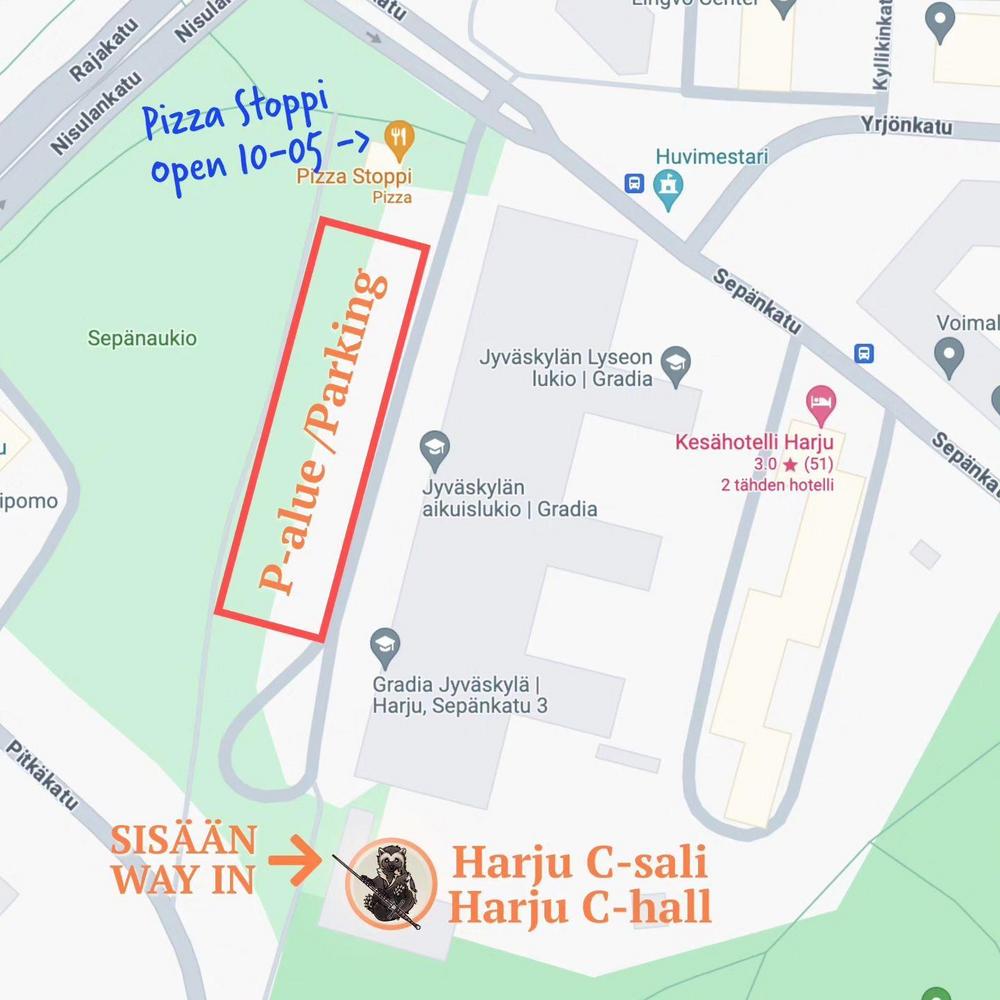Kisat järjestetään Jyväskylässä, Gradian koululla Harju C -salissa. Osoite on Sepänkatu 3, 40720 Jyväskylä. Tapahtumapaikka on varattuna klo 08:00-20:00, kilpailut 9:00-19:00