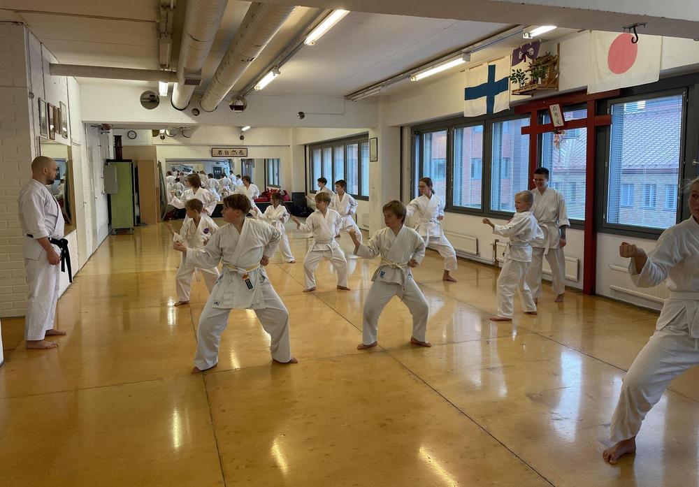 Children practising karate at Genbu-kai's dojo.