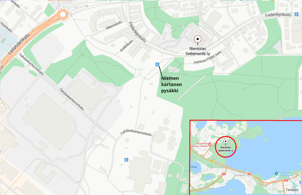 Kartta Rientolan Setlementti ry:n sijainnista.