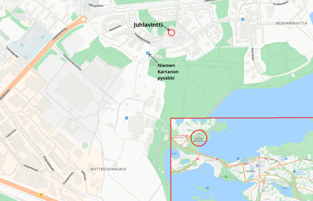 Kartta Rientolan Setlementti ry:n sijainnista.