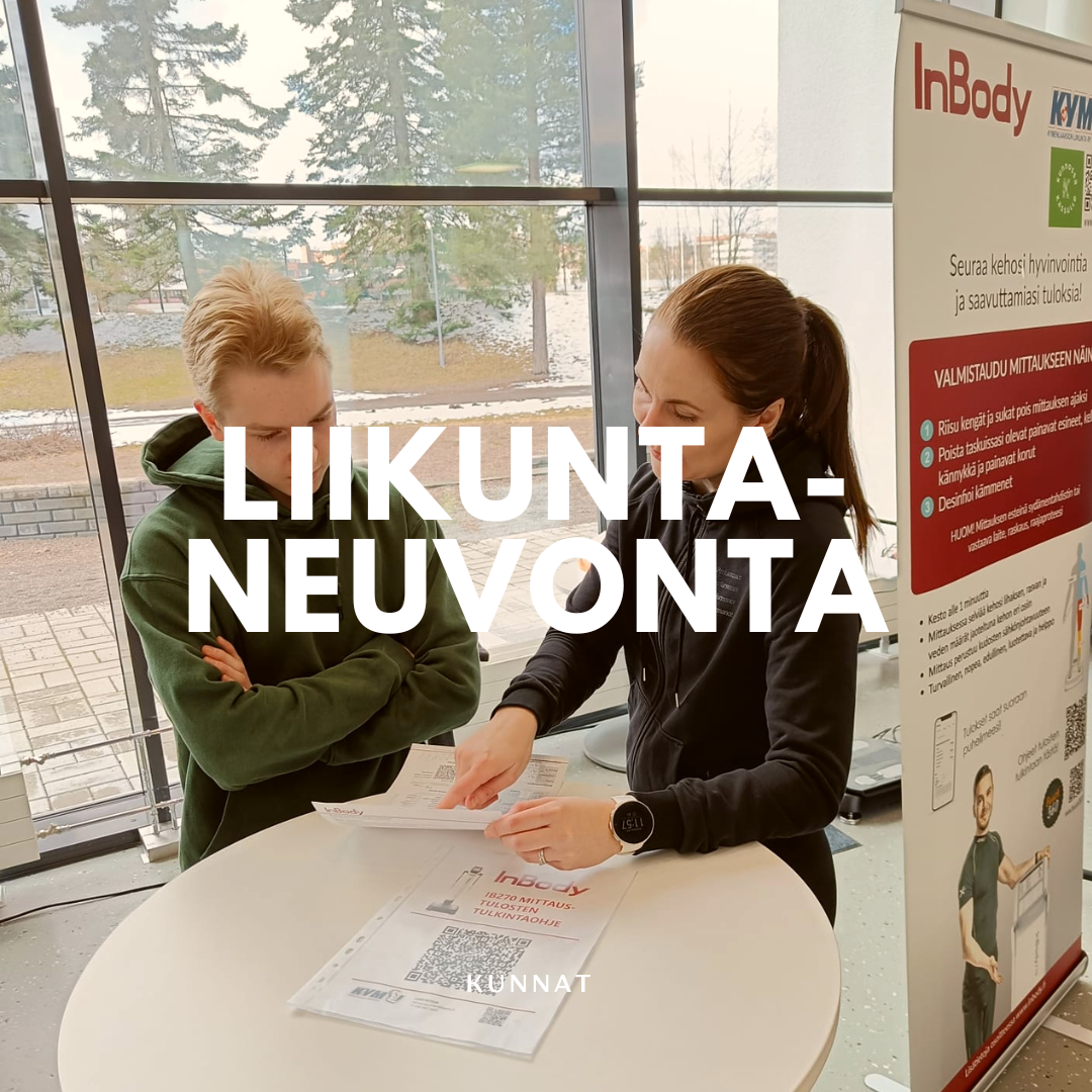 Teksti: Liikuntaneuvonta
Kuva: varushenkilö ja liikuntaneuvoja keskustelevat