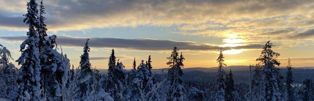 Etusivun yläbanneri, jossa on kuva lappilaisesta talvisesta maisemasta.