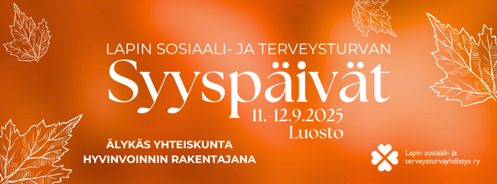 Etusivun yläbanneri, joka on Lapin sosiaali- ja terveysturvan syyspäivien mainos.