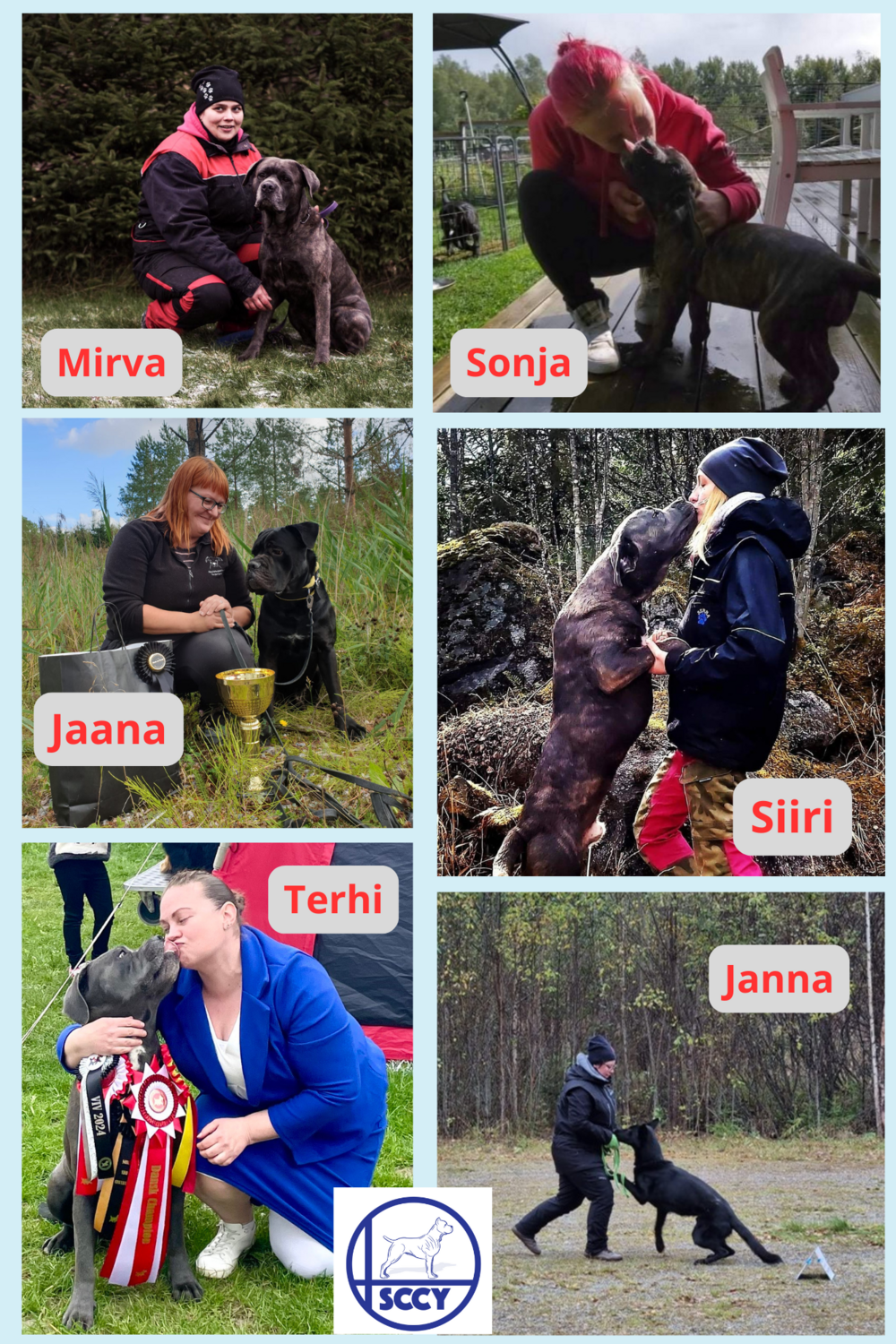 Suomen Cane Corso Yhdistys ry:n hallituksen jäsenten kuvat.