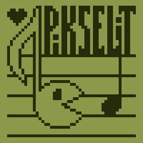 Pikselit nörttikuoron logo, jossa nuottiavain sekä nuotteja