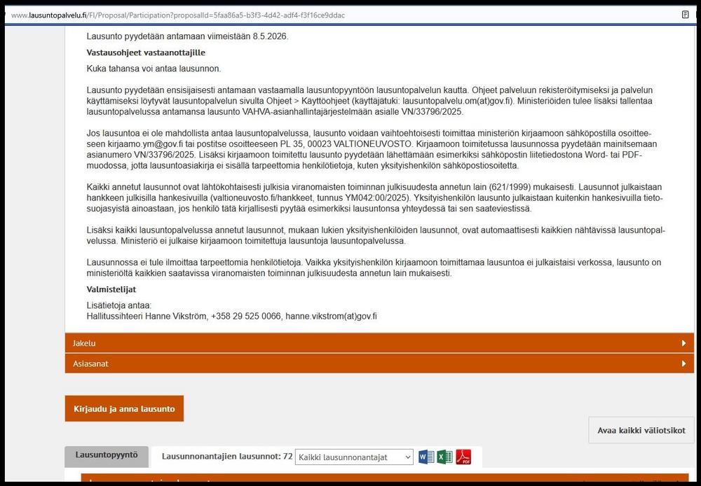 Annetut lausunnot Lausuntopalvelussa