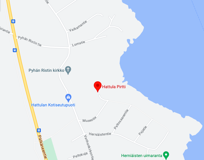 Kuvakaappaus Google Maps -kartasta, jossa Hattula-Pirtin sijainti. Kuva on linkki Google Mapsiin.