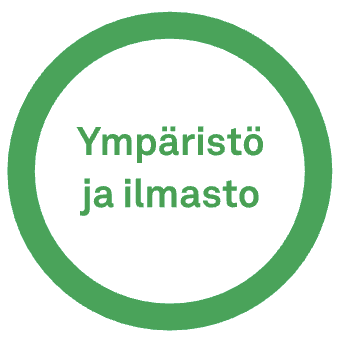 Ympyrä, jonka sisällä lukee Ympäristö ja ilmasto