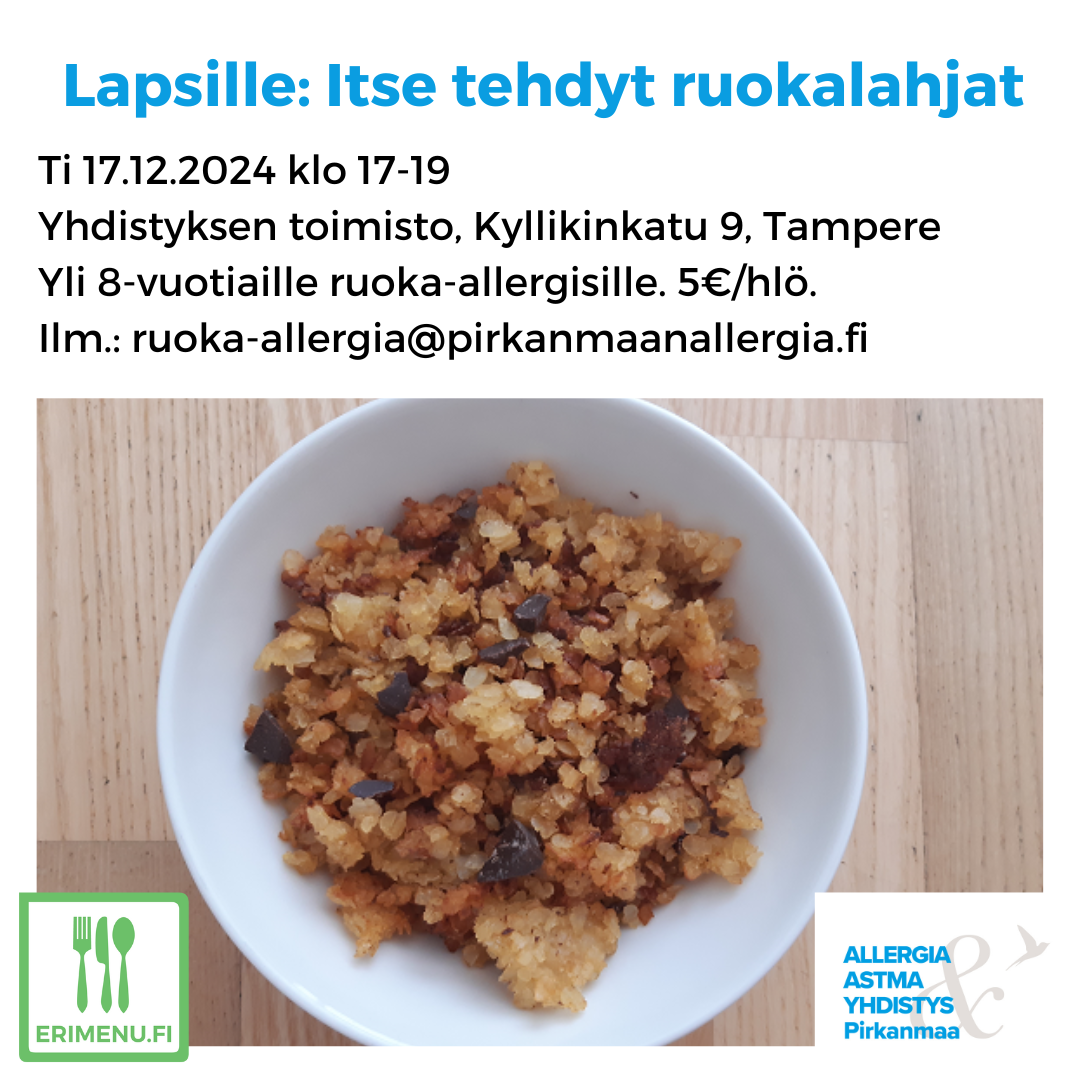 Kuvituskuvana kulho, jossa on mysliä ja tekstinä tilaisuuden aika ja paikka.