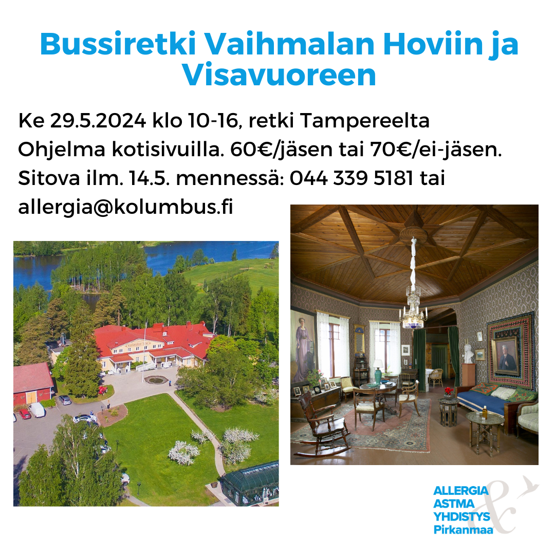 Kuvituskuvana Vaihmalan Hovin rakennus ylhäältä päin kuvattuna ja Visavuoren yksi huone vanhanajan kalusteineen ja tekstinä tilaisuuden aika ja paikka.