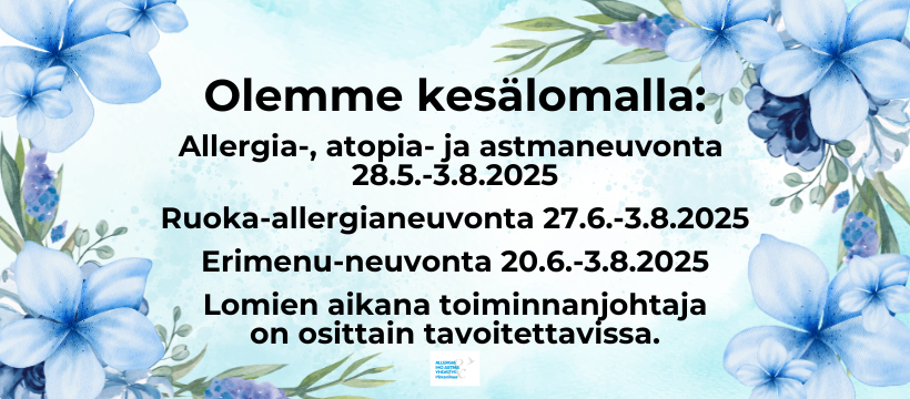 Kuvassa on aiemmin tekstiosiossa kerrotut loma-ajat kukkakuvioisella pohjalla.