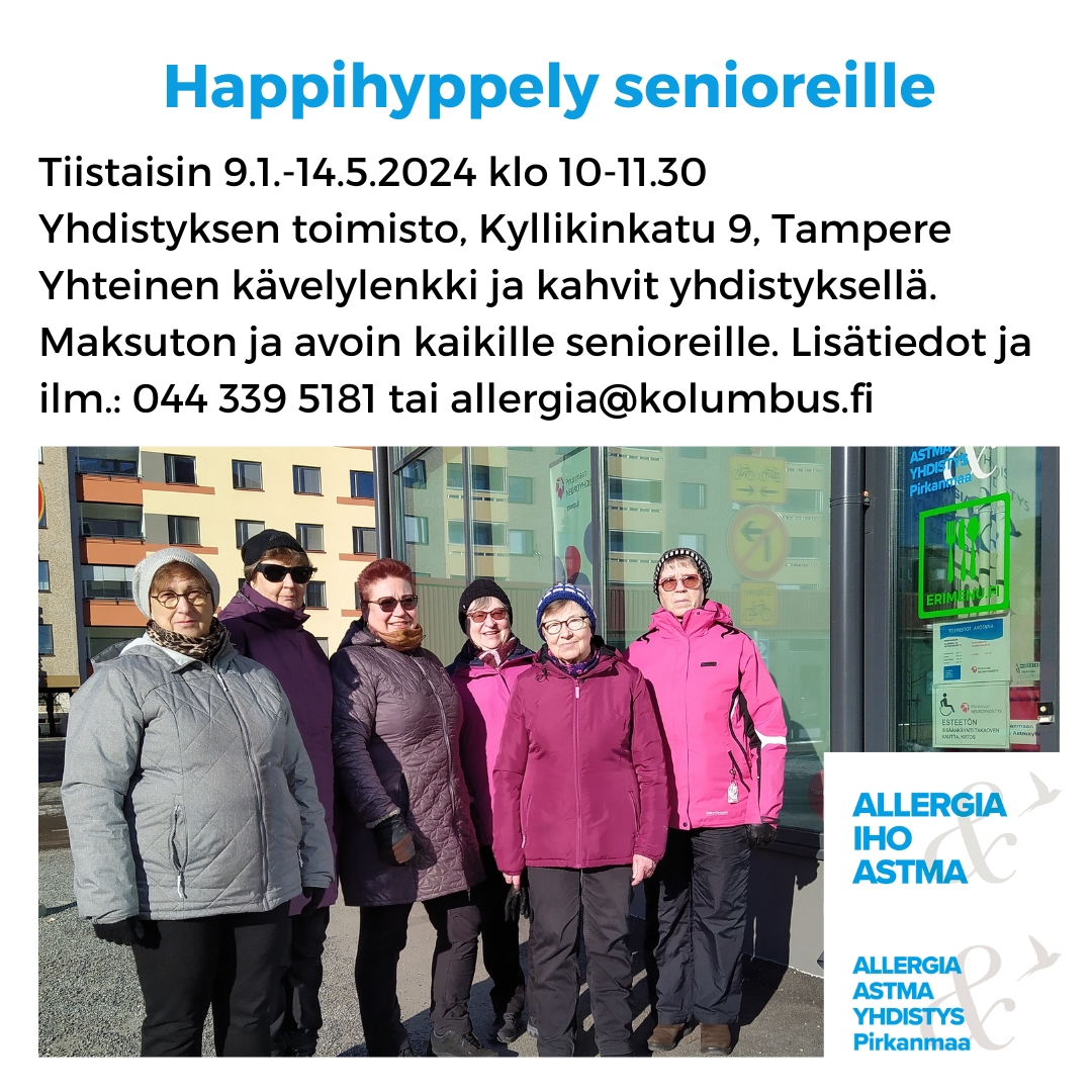 Kuvituskuvana kuusi ihmistä ulkoilee keväisessä kelissä ja tekstinä tilaisuuden aika ja paikka.