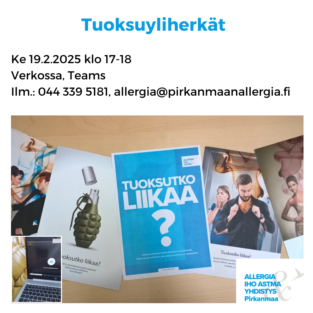 Kuvituskuvassa tuoksuttomuusoppaita. Tekstinä tilaisuuden aika ja paikka. 