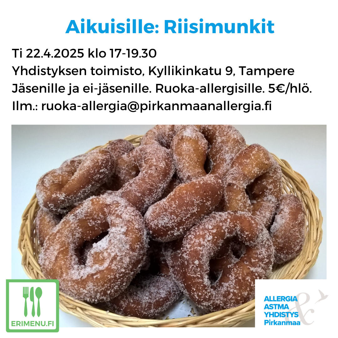 Kuvituskuvana munkkeja ja tekstinä tilaisuuden aika ja paikka.