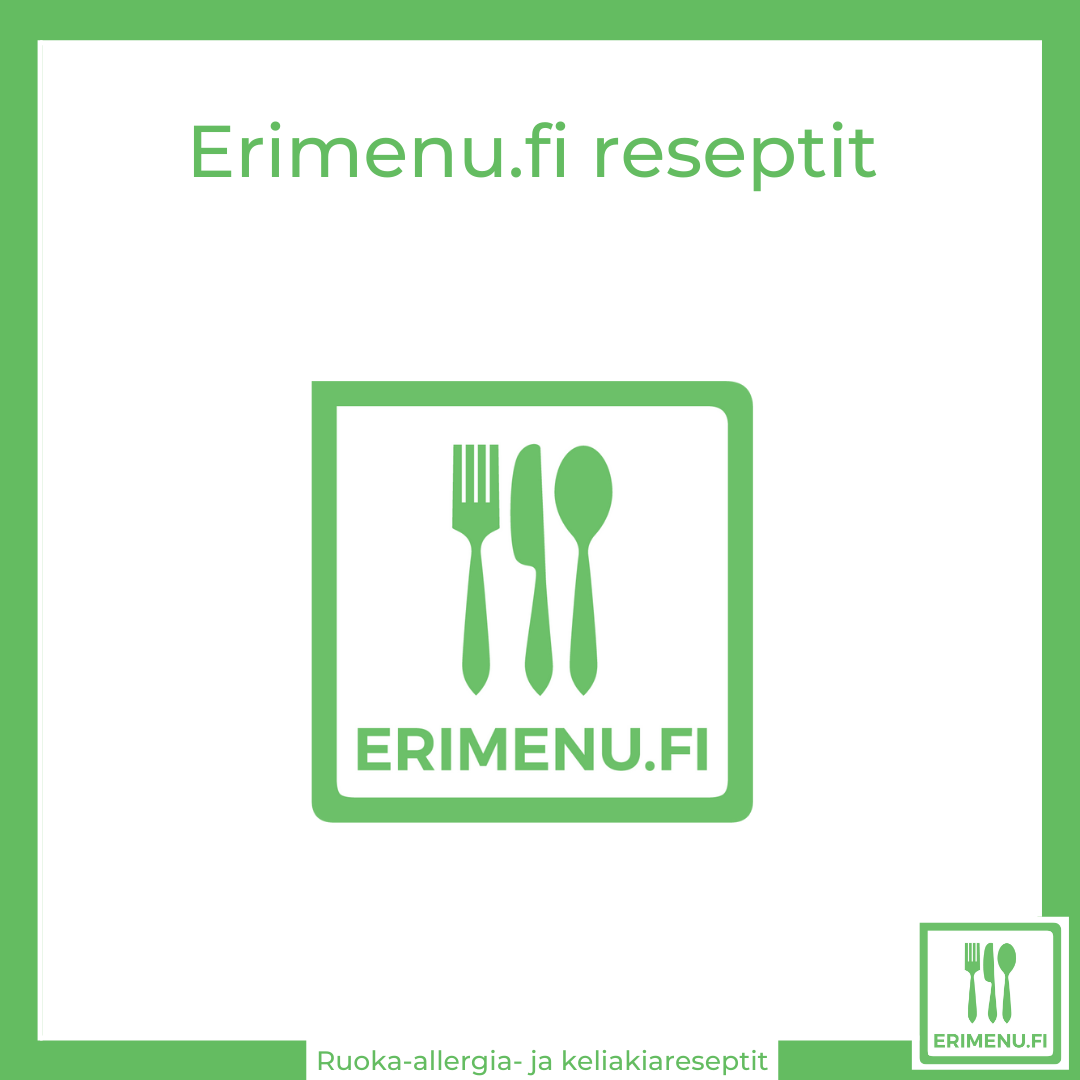 Erimenu-logo, jota klikkaamalla ohjautuu yhdistyksen Erimenu.fi reseptiverkkopalvelun etusivulle.