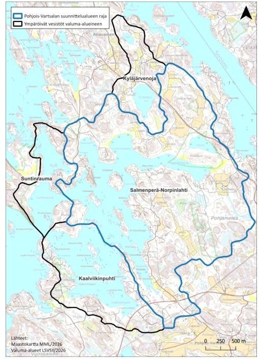 Kuvassa valuma-aluekartoituksen suunnittelualueen kartta.