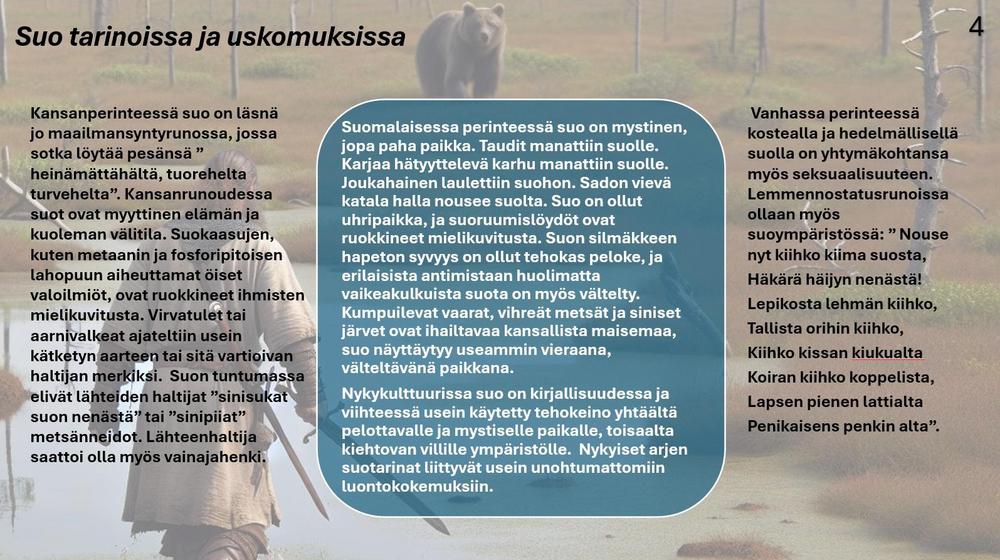 Tietokortti 4 esittelee suohon liittyvää myyttisyyttä