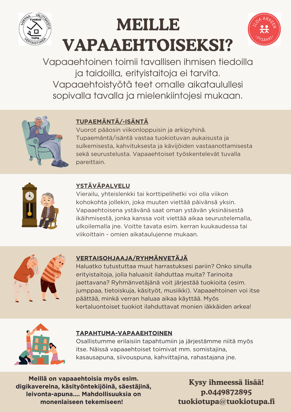 Kuvassa on kymmenen vapaaehtoista. Kesäinen kuva ulkoa otettu.