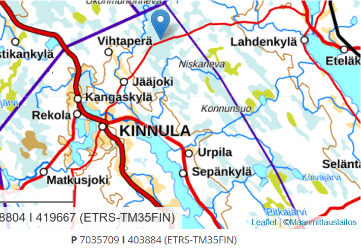 Kinnula Erämiesten kämpän sijaintitiedot.